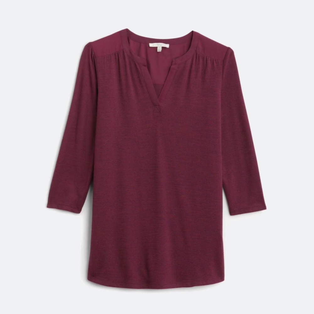 41 Hawthorn Burgundy Split V-Neck 3/4 Sleeve Tunic